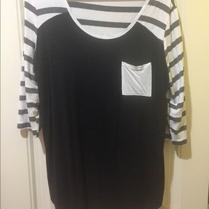 Dark gray and white striped top